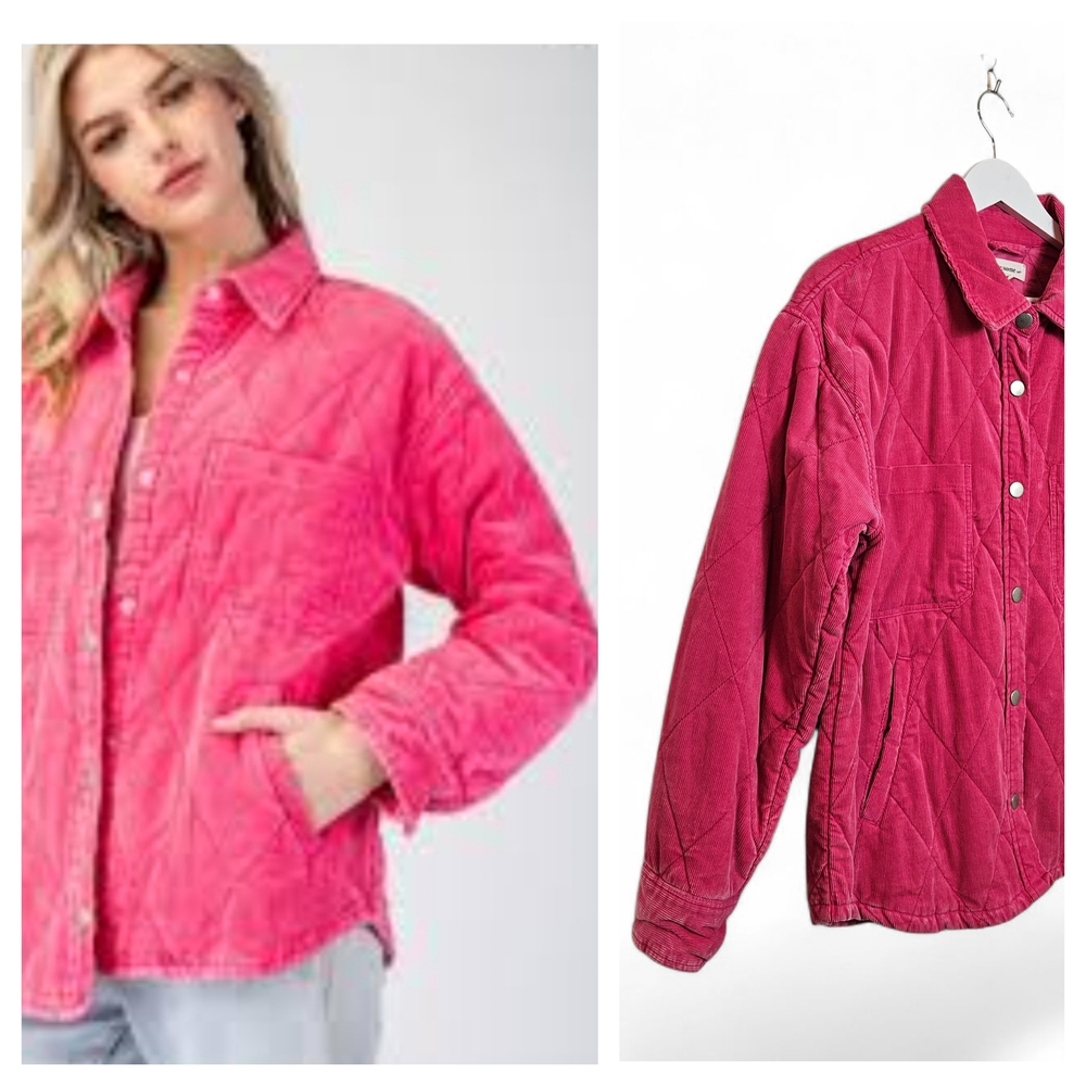 ee:some Pink Quilted Corduroy Jacket Women's S Snap Front Lined Casual Layering